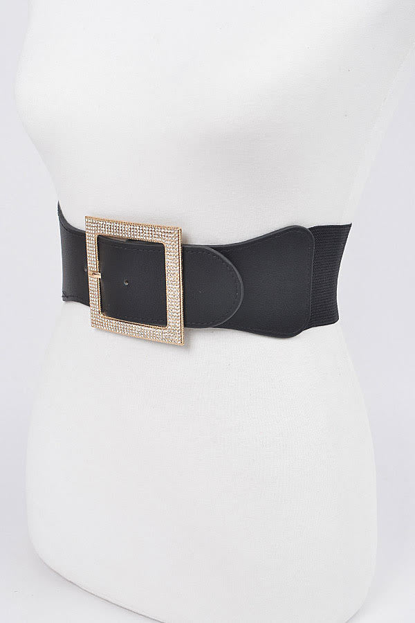  Crystal Pave Square Buckle Elastic Belt