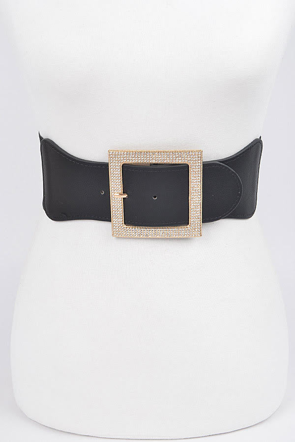  Crystal Pave Square Buckle Elastic Belt