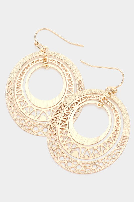 Triple Open Metal Oval Link Dangle Earrings