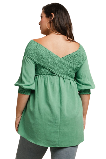 Cross Smocked Neckline Blouse