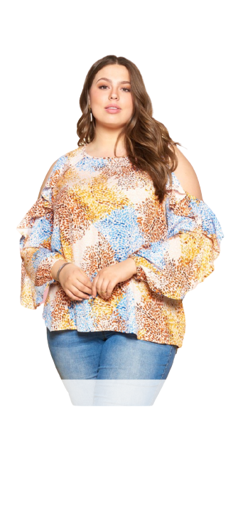 Multi-Colur Printed Cold Shoulder Blouse