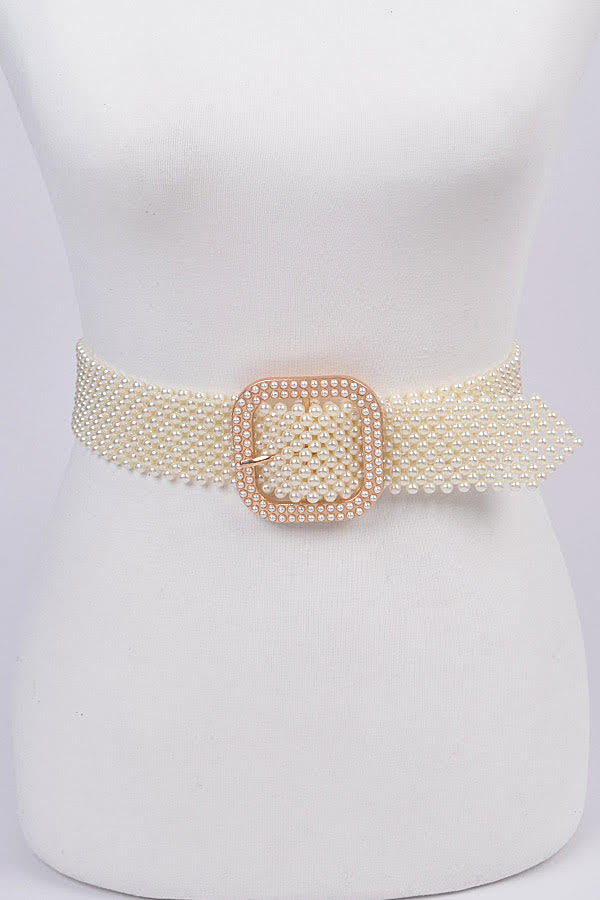 Square Buckle Pearl Beaded Iconic Belt