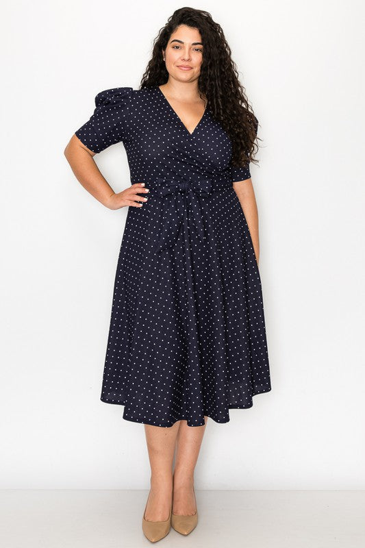 Polkadot creap plus size wrap dress