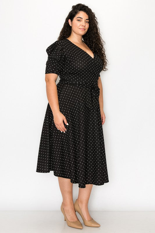 Polkadot creap plus size wrap dress