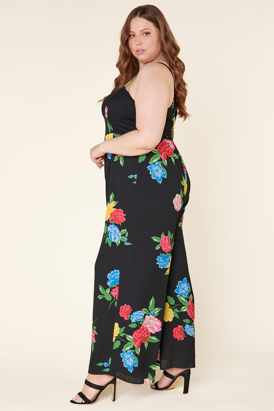 Plus: Cheyenne Floral Wide Leg Jumpsuit Curve