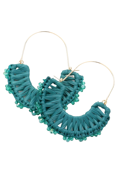 Faceted Bead Pointed Woven Raffia Earrings