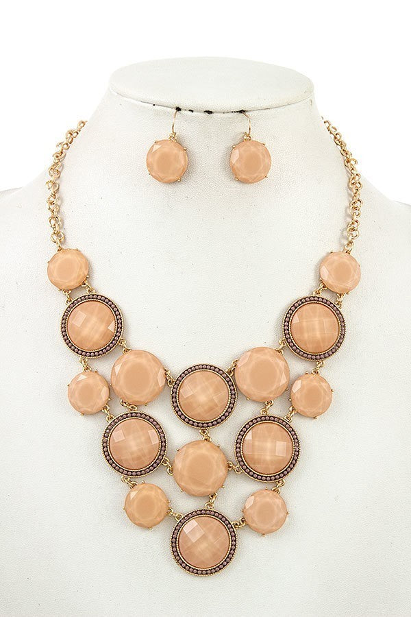 Faceted Framed Link Stone Necklace Set